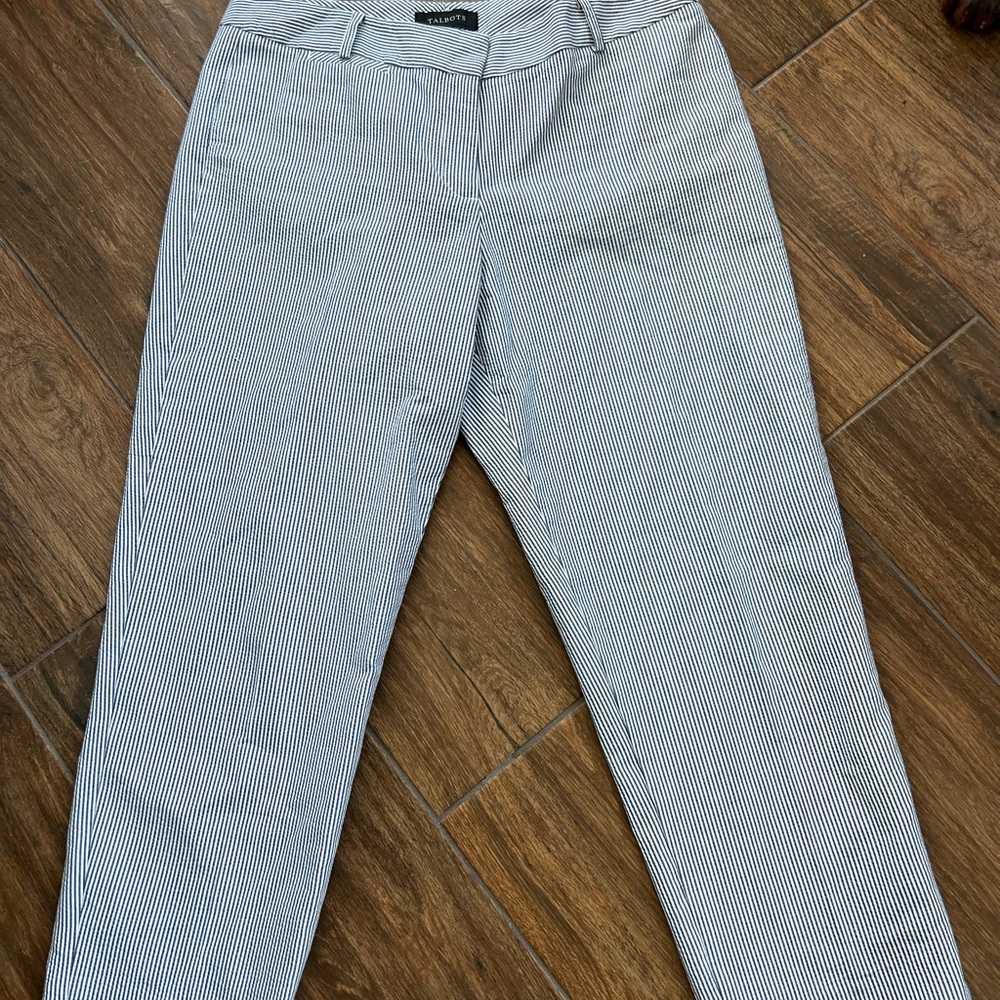 Talbots Blue and White Seersucker chinos Striped Straight-Leg crop pants - Picture 8 of 8